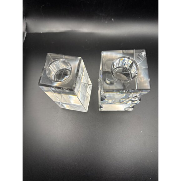 Oleg Cassini 4 Inch Crystal Candlestick Holder Set With Box 1” Candle Opening - Picture 7 of 10